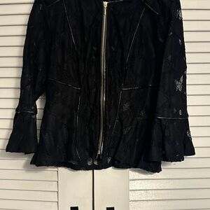 INC International Concepts Black lace faux leather trim jacket